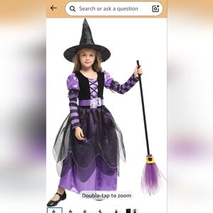 Kids Purple Witch Costume with Hat and Belt - Classic Halloween Dress XL